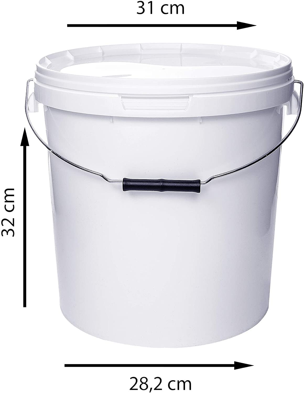 4 secchi da 20 litri, con coperchio, di colore bianco traffico, simile al codice RAL 9016 per alimenti