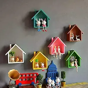 Room Decor Antique Floating Wall Hanging Shelf/Wooden Wall Shelves/Rack and Shelf/Display Shelf Hut Shape Stand for Home/Kitchen/Office/Bedroom/Livingroom/Balcony Decor Set of 6 (Multicolor 1)