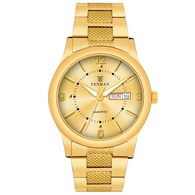 Buy TENMAX Aura Quartz 3018 Day Date Gold Dial Gold Analog Watch