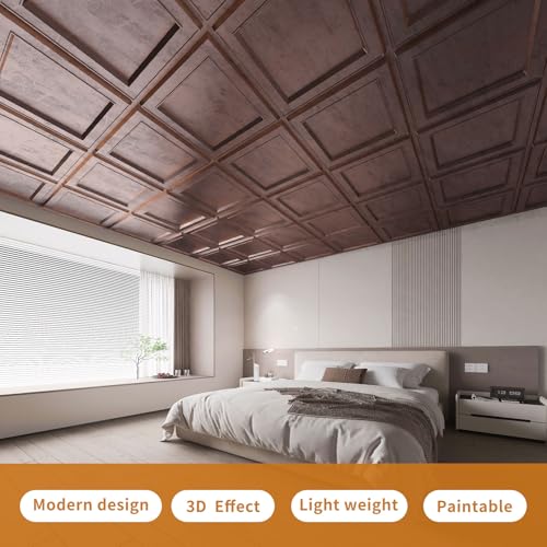 WOWSTAR 12-Pack 24"x24" Drop Ceiling Tiles, Waterproof Glue up Ceiling Panels, Modern Style 3D Wall Panels, Antique Copper by WOWSTAR - Image 2