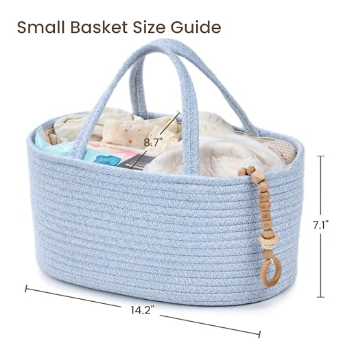 Image of Diaper Caddy Organizer, Empty Gift Basket for Newborn Essentials, Baby Storage Basket, Stylish Gift Bag for Baby Shower, Boys and Girls - Small, Light Blue