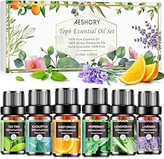 Idea Regalo - AESHORY Set di Oli Essenziali per Diffusori 6 x 10ML, 100% Puri Naturali Olio Essenziale Profumate per Aromaterapia, SPA, Massaggio - Lavanda, Tea Tree, Menta Piperita, Eucalipto, Arancia Dolce