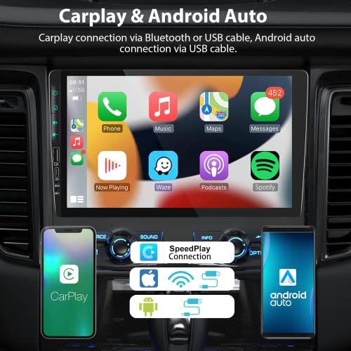 Android Double Din Car Stereo With Apple Carplay/Android Auto/Mirror Link, 2+32G Bluetooth Car Radio With Backup Camera, 9-Inch Touchscreen Stereo With Front Type-C Port Support Gps, Fm, Wifi, Swc #TOP1
