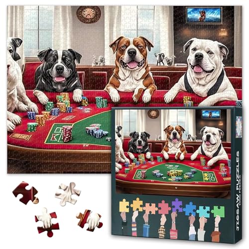 Jigsaw Puzzle 1000 Pieces for Adults, Cute Dogs Playing Poker at The Casino Adult Puzzles, 1000...
