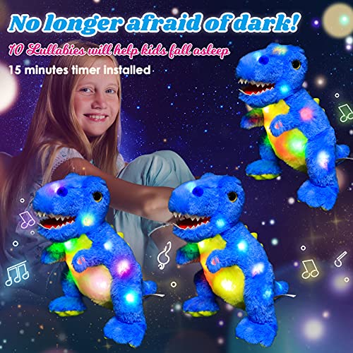 Cuteoy Led Musical T-Rex Blue Stuffed Dinosaur Light Up Singing Plush Toy Adjustable Volume Lullaby Animated Soothe Birthday Gifts For Kids Toddlers, 12" #TOP2