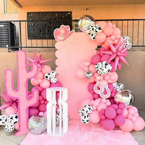 Image of YMSZ Pink and Cow Print Balloons, 67pcs 12 Inch Cowgirl Balloons, Pink and Cow Balloon for Birthday, Baby Shower, Cowgirl Rodeo Party, Farm Party Decorations