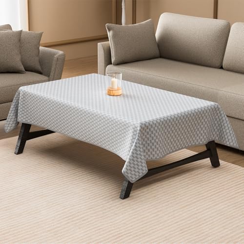 Image of Kuber Industries 36x54 Inch Vinyl 4 Seater Table Cover Cloth | Multipurpose Rectangle Dining Table Cover /Cloth for Party and Events | Lining - Silver