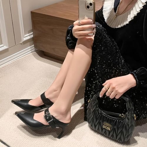Vertundy Slingback Pumps For Women Metal Cap Pointed Closed Toe Strap Adjustable Buckle High Heels Sandals Fashion Slip On Evening Party Wedding Bride Mules Lady2