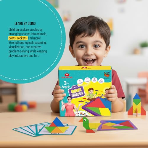 Image of Tangram Puzzle for Kids Age 3-8 | Smart Shapes Educational Learning Toy | Brain Development & Pattern Building Game | Montessori STEM Activity Kit with Flashcards | Gift for Boys & Girls