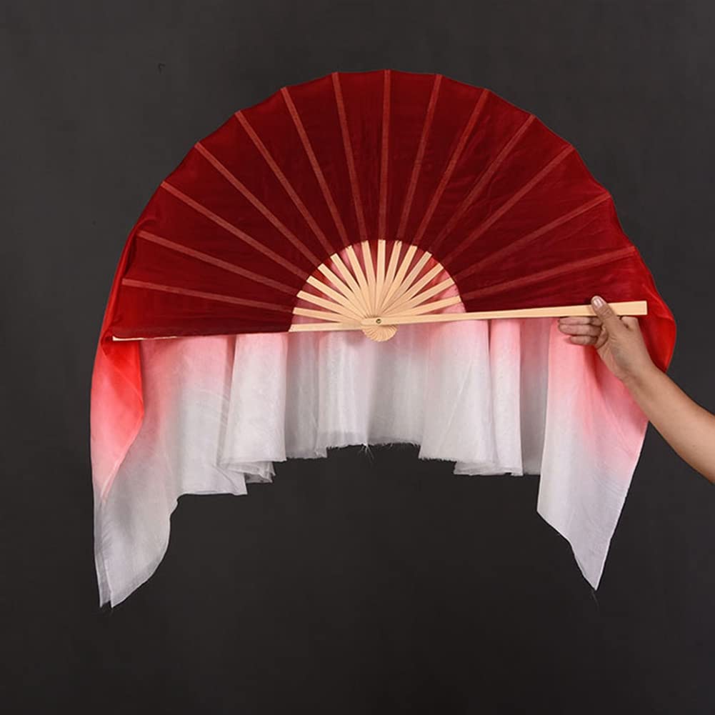 Velos de Abanico Doble de Medio Círculo Rojo Seda para Danza Folclórica Mujer 1 Par