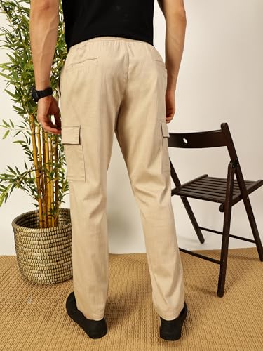 Image of Thomas Scott Men's | Solid | Light Weight | Breathable Fabric | 6 Pocket | Ankle Length | Mid Rise | Regular Fit | Linen | Elasticated with Drawstring | Chino Trouser | Pants