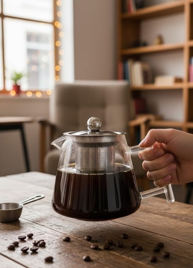Image of ANKUL Borosilicate Glass Coffee & Tea Pot with Stainless Steel Infuser 500ml - Heat-Resistant Loose-Leaf & Brew Maker (Ankul - 12)