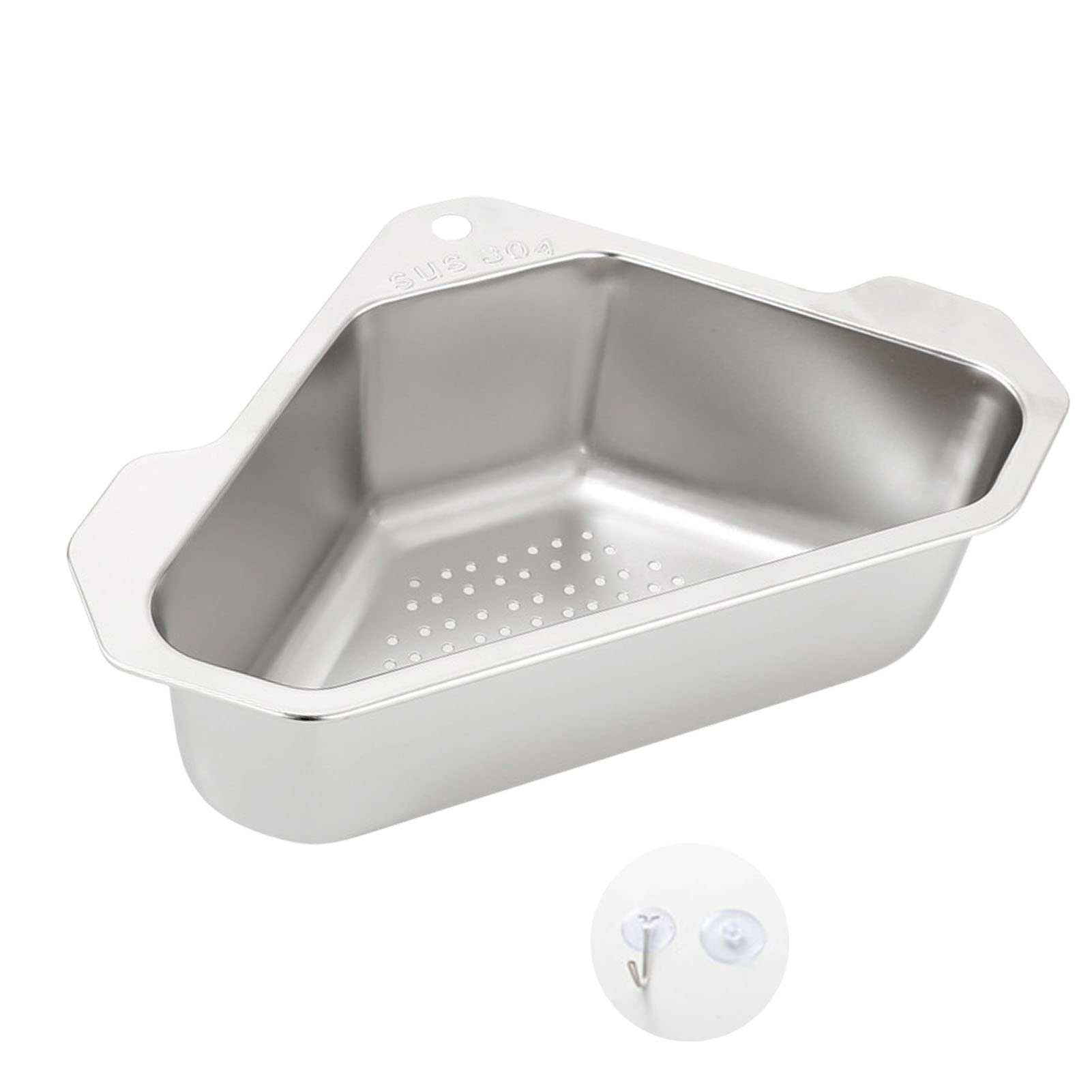 gaoqiao Sink Drain Basket | Triangle Sink Drainer Basket,Stainless Steel Kitchen Sink Basket Strainer, Multi-Purpose Corner Triangular Sink Storage Rack Sucker Holder