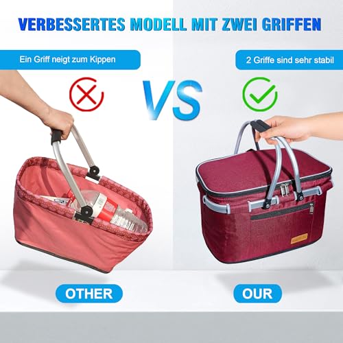 ABIUBIU Einkaufskorb Kühltasche Groß Isolierkorb KüHlkorb KüHltasche Picknickkorb Picknicktasche mit Zwei Griffen -für Reisen/Picknick/Einkaufen/Geschenk