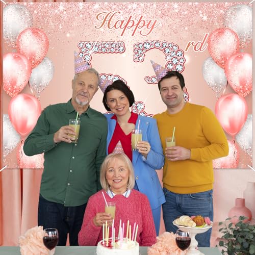 Image of Happy 53rd Birthday Rose Gold Banner Cheers to 53 Years Old Backdrop Confetti Balloons Theme Decor for Women 53 Years Old Pink Birthday Party Decorations Bday Supplies Background Favors Gift Glitter