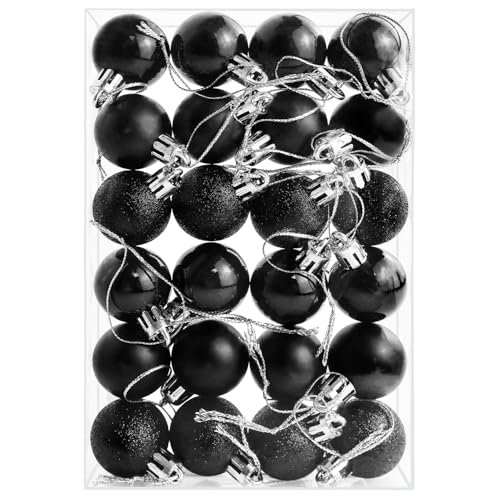 24 Pieces 30 mm Christmas Balls Decoration Xmas Tree Baubles Mini Hanging Ball for Halloween Christmas Holiday Party Ornaments Black