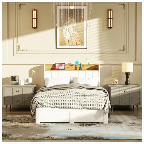 La Mejor Recopilación de Recamara Matrimonial - los más vendidos. 45 Cakhdry Base Cama Matrimonial,Cabecera Acolchada con 2 cajones Frontales,Base de Cama matrimonial,Box Matrimonial con cajones de Almacenamiento Plataforma de...