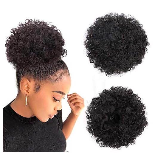 Afro Puff Drawstring Ponytail Kinky Curly Bun Hair Synthetic Short Extensions Hairpieces Updo Hair for Black Women Girls(1B)