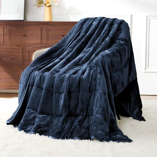 Uttermara Sherpa Fleece Weighted Blanket 15 lbs for Adult, Unicolor Ultra-Soft Fleece and Sherpa, Dual Sided Cozy Plush Blanket for Sofa Bed, 60 x 80 inches, Navy Blue Navy Blue 60" x 80" 15
