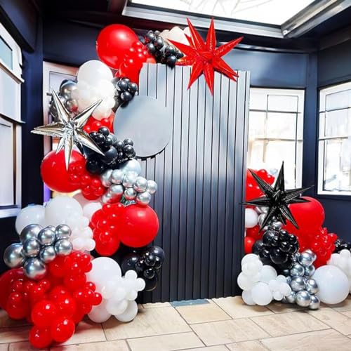 Image of RUBFAC Red and Black Balloons Graduation Decorations Kit, White and Confetti Balloon 65pcs 12in, Party Balloons for Birthday, Stranger Things or Casino Theme Party Decorations
