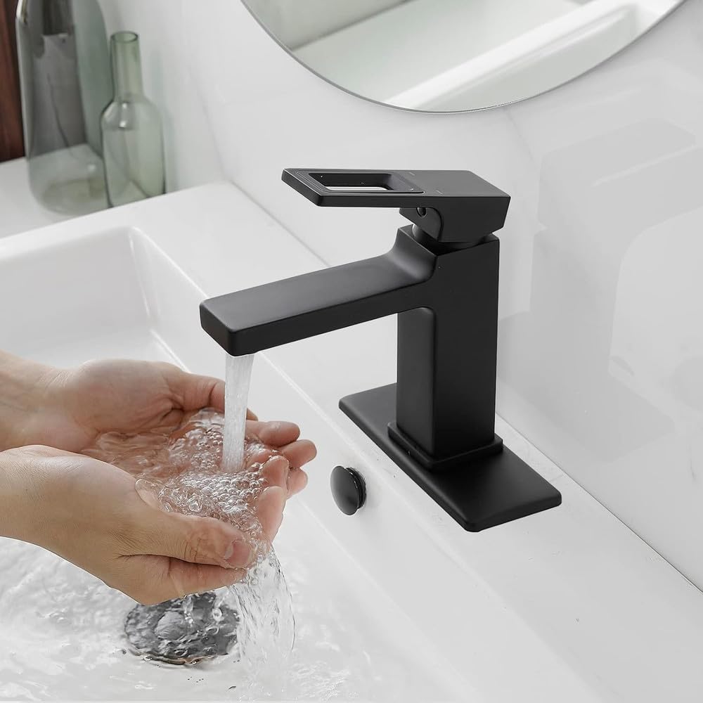Robinet de salle bain noir mat pour vasque moderne avec conduites d'alimentation incluses