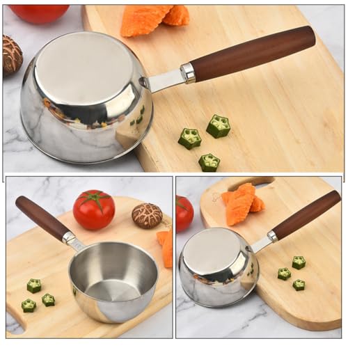 Olla de acero inoxidable resistente a deformaciones y de fácil limpieza con mango de madera 4