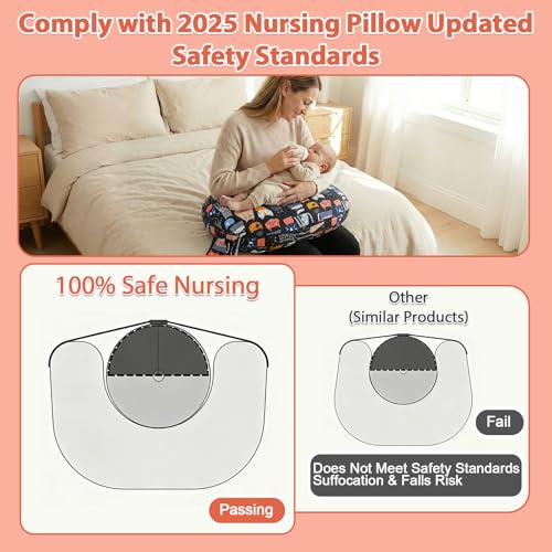 Image of x-vesolje Plus Size Nursing Pillow Wider Support, Breastfeeding Pillow with Adjustable Strap Fit All Body Type, Ergonomic Breast Feeding Pillow, Baby Feeding Pillow for Mom- Max Size /Kitty