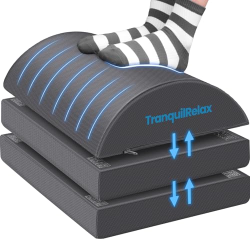 Image of TranquilRelax Foot Rest for Under Desk at Work, Gaming Accessories Foot Stool with 3 Adjustable Heights & Washable Cover, Comfortable Office Desk Accessories, Footrest for Office, Home and Car (Gray)
