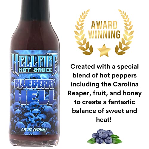 Hellfire Blueberry Hell Hot Sauce With Carolina Reaper Peppers, Gourmet, Award-Winning Fruit-Based Hot Sauce, 5 Oz. #TOP1