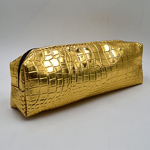Fashion PU Leather Pencil Pouch Embossed Pencil Case Holographic Pencil Holder Zipper Makeup Bag Gold4
