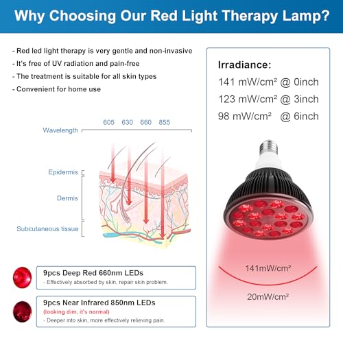 Image of wolezek Red Light Therapy Lamp, 660nm Red and 850nm Near Infrared LED