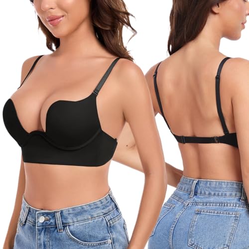 Image of Lemorosy Plunge U Backless Push Up Bra Multiway Convertible Low Cut Lifting Support Underwire Bras for Women