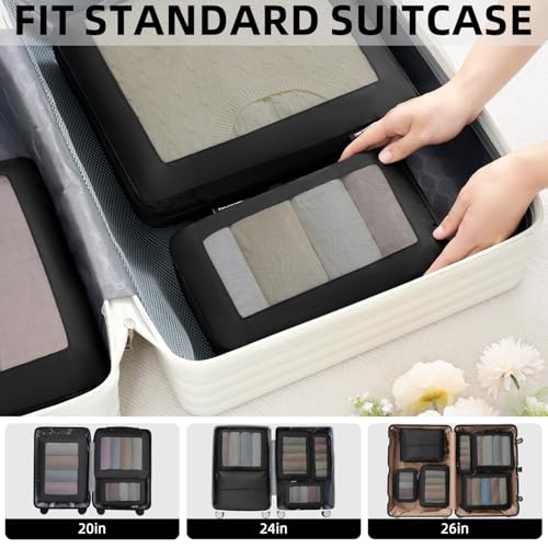 Image of BAGAIL 4 Set /6 Set /8 Set Compression Packing Cubes Travel Accessories Expandable Packing Organizers (Square Mesh, 05-Jet Black)
