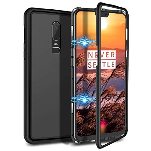 Gypsophilaa Funda Magnética OnePlus 5T,[360 Protección de Cuerpo Completo] Funda de Adsorción Magnética Marco Metal de Ultra Delgada Transparente Vidrio Contraportada Case Cover para OnePlus 5T