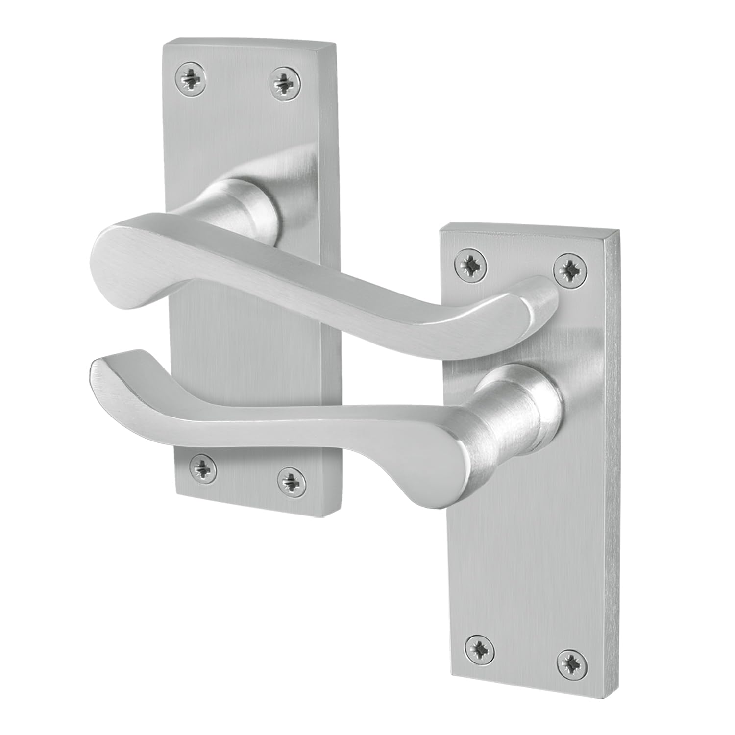 Eai Satin Chrome Satin Victorian Scroll Latch Handles, 1 Pair Of Internal Lever Door Handles On Backplate