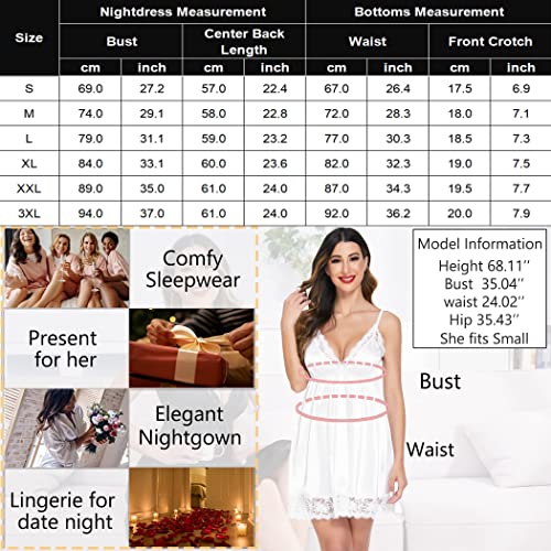 Avidlove Nightgowns For Women Satin Chemise Deep V Neck Lingerie Sexy Negligee White S #TOP5