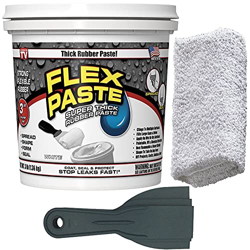 Flex Seal White Flex Paste, 3lb - Crack Repair Bundle with Putty Knife Set + Daley Mint Cleaning Towel | Quickly Fills Gaps, Holes, Leaks Flex Seal White Flex Paste, 3lb - Crack Repair Bundle with Putty Knife Set + Daley Mint Cleaning Towel | Quickly Fills Gaps, Holes, Leaks