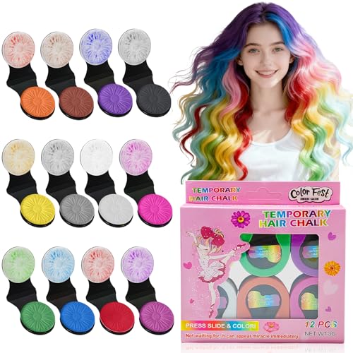 Gessetti Colorati per Capelli, 12 Pezzi Lavabili Lacca Colorata per Capelli, Colore Capelli Temporaneo per Bambini e Adulti, Ideale per Feste, Carnevale, Halloween, Natale e Regali di Compleanno