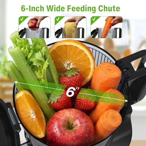 Image of Cold Press Juicer, Juicer Machines with 6 inch Large Wide Feed Chute, High Juice Yield Slow Masticating Juicer, Easy to Clean, Quiet Brushless Copper Motor, Juicers for Whole Fruits & Vegetables