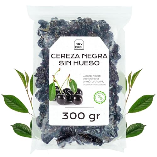 Cereza Negra Deshidratada Sin Azucar 300 g - Cereza Negra Sin Hueso - Cerezas Secas - Snacks Saludables - Sin Azucar Añadido, Sin Conservantes, Sin Gluten (300 gr, Cereza Negra Sin Hueso)