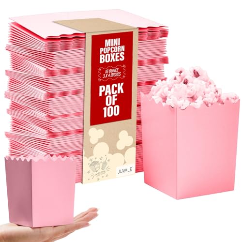 Juvale 100 Pack Mini Popcorn Boxes Pastel Pink Reusable Popcorn Containers for Movie Nights Parties Birthdays and Events Durable Plastic Popcorn Buckets 16 oz 3 x 4 in Popcorn Holders