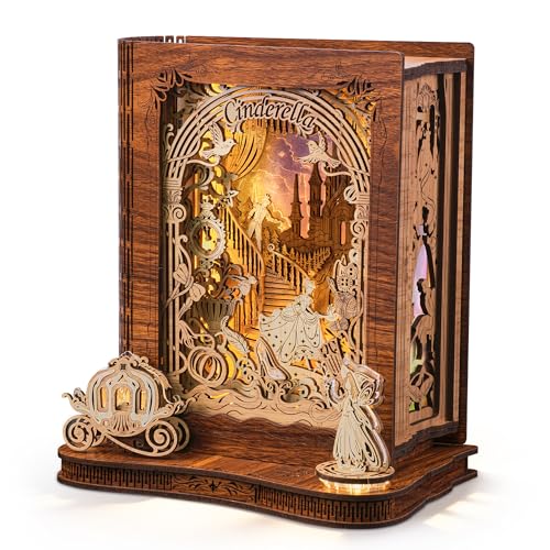 FUNPOLA Cinderella LED 3D Puzzle Nachtlicht – DIY Märchenbuch-3D-Holzpuzzle Geschenk und Wohndekoration für Kinder und Erwachsene (Aschenputtel)