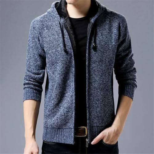 Men's Thick Hooded Zip Up Cardigan Sweater Winter Knitted Oversized Casual Outerwear Sweatercoat3