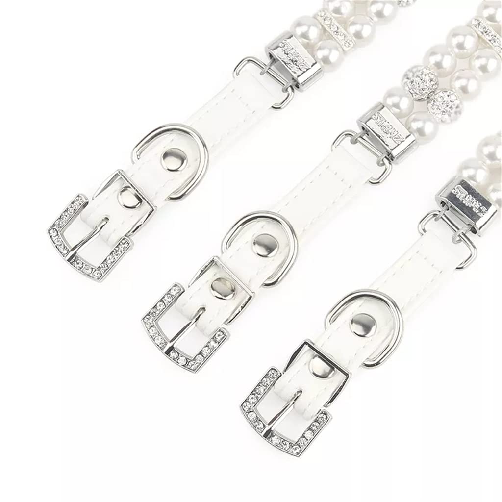 Collar de perlas para perros cuero PU perro Perlas artificiales Collares para mascotas diamantes imitación para pequeños