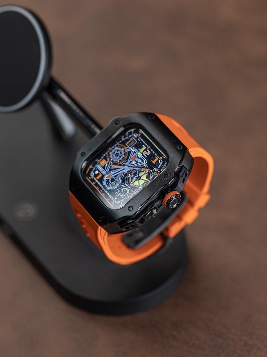 44 mm 45 mm obudowa zegarka ze stali nierdzewnej gumowy pasek do zegarka, luksusowy sportowy pasek do zegarka etui zestaw modów, do Apple Watch 9 8 7 6 5 4 SE akcesoria zamienne