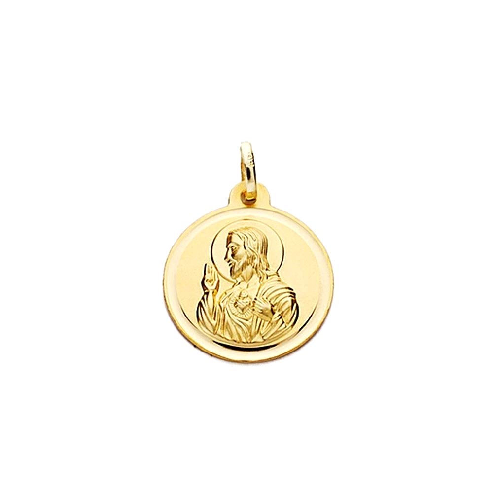 16mm 18k gold medal scapular Virgin Carmen Heart Jesus [AA2482]