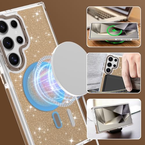 Image of Magnetic Case for Samsung Galaxy S24 Ultra [Compatible with Magsafe] [Bling Glitter Fluorescent Design] [1 Screen Protector] Slim Translucent Matte Case for Galaxy S24 Ultra 6.8 inch, Desert