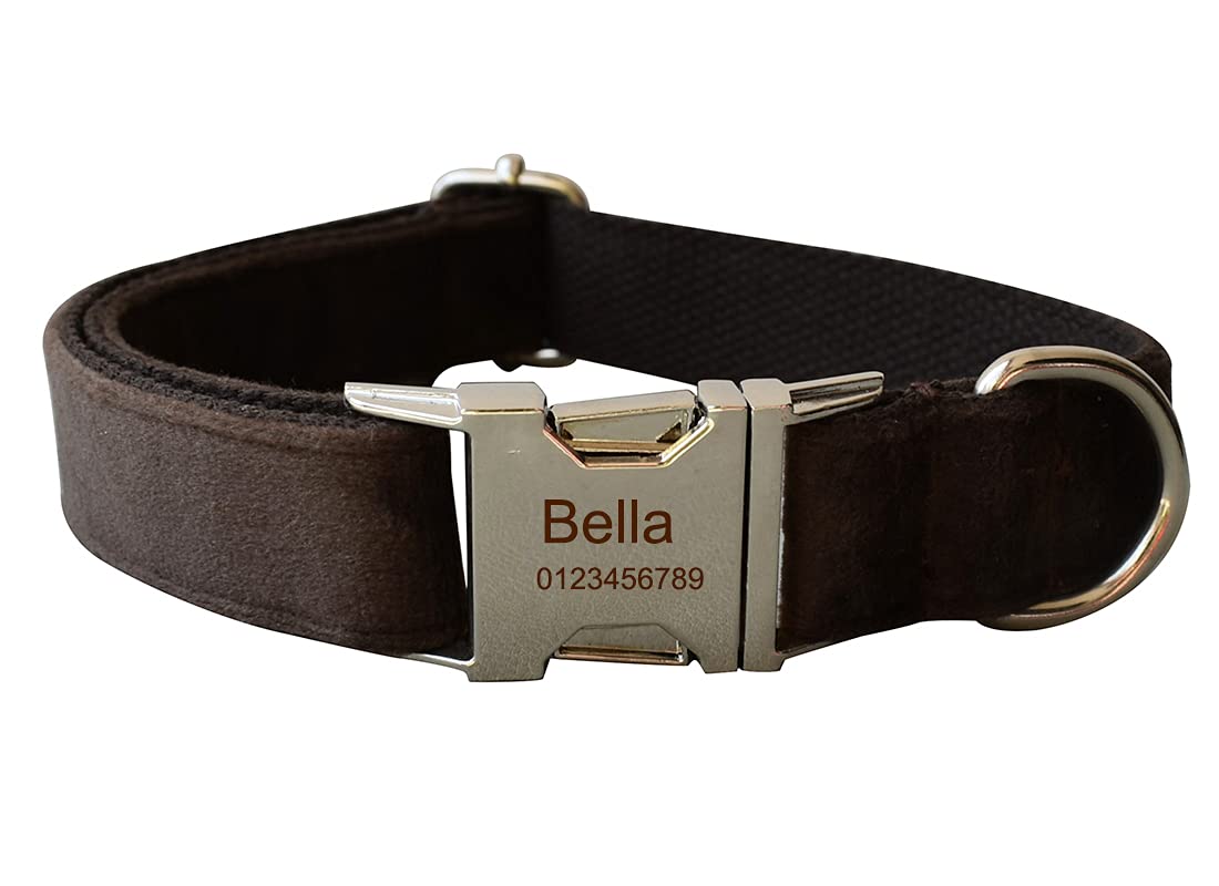 Dog Collar Custom Personalized Engraved Name and Phone Number for Puppy Small Medium Large Pets (S, Coffee)