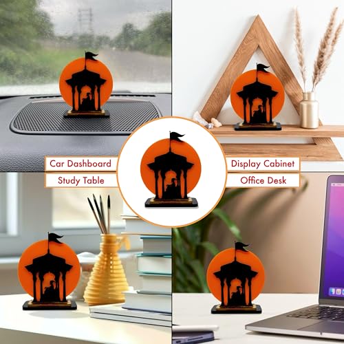 Image of Chatrapati Shivaji Maharaj Acrylic Idol | Decorative Table Showpiece with Orange Background & Silhouette Design | Car, Home, Office & Gift Decor, 3.5 Inch