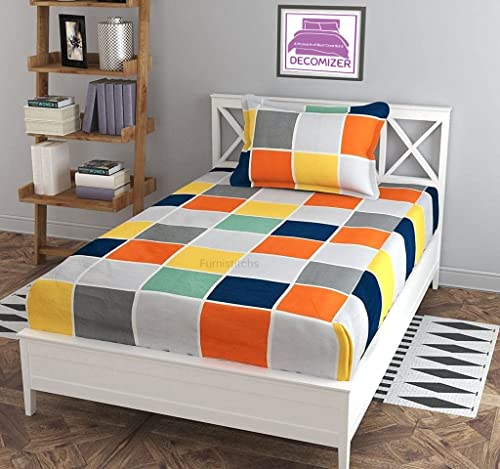 Image of Precsie Fabrics Elastic Fitted Glace Cotton Single Bed (72x48x Upto 6 Inches) Bedsheet for with 1 Pillow Covers-200TC (Multi Box)